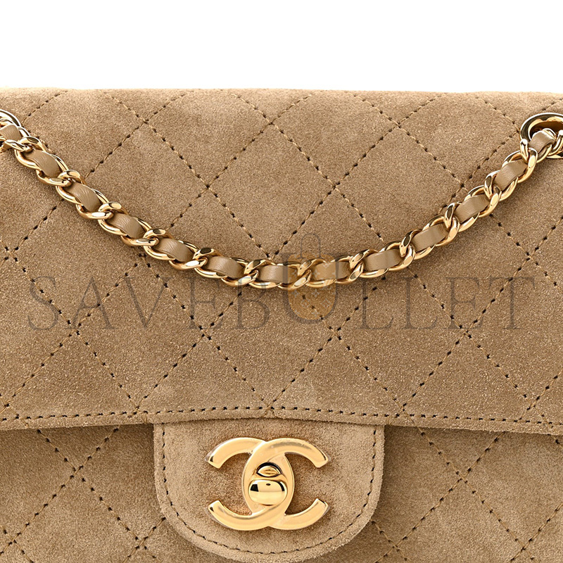 CHANEL SUEDE CALFSKIN MINI SOUPLISSIMO FLAP DARK BEIGE (20*13*6cm)